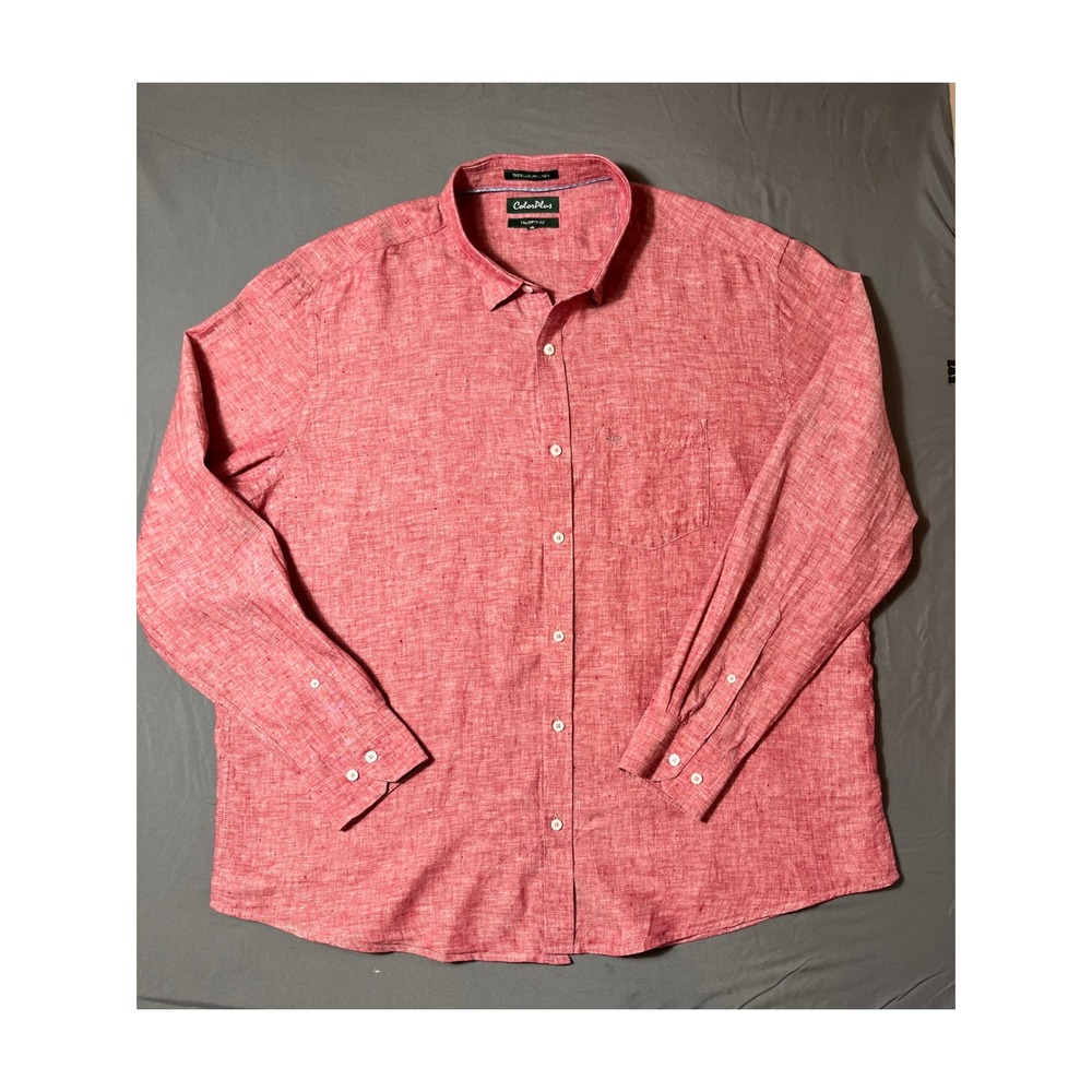 ColorPlus 100% Linen Shirt 2XL Tailored Fit Red Chambray Button Front‎ Casual
